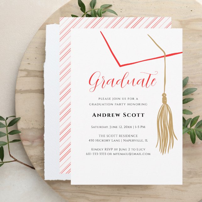 Invitación de graduación simple moderna roja y bla (Subido por el creador)