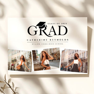 Invitación de graduación simple y moderna de 3 fot