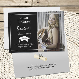 Invitación de graduación, tapa blanca y foto