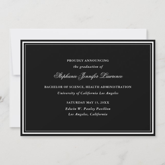Invitación de graduación tradicional negra (Anverso)