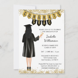 Invitación de graduación única cabello negro