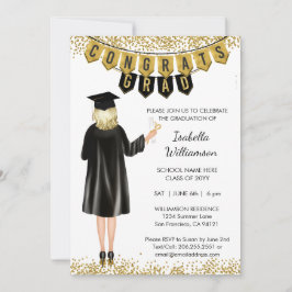 Invitación de Graduación Única Cabello Rubio