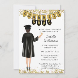 Invitación de graduación única pelo marrón