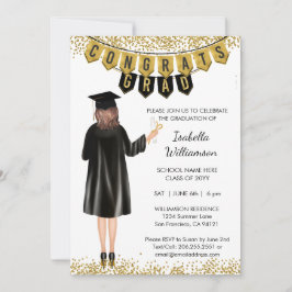 Invitación de graduación única pelo marrón