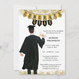Invitación de graduación única pelo marrón masculi