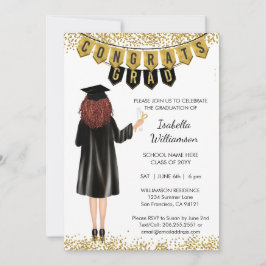 Invitación de graduación única pelo rojo
