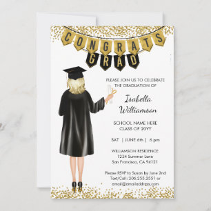 Invitación de graduación única pelo rubio