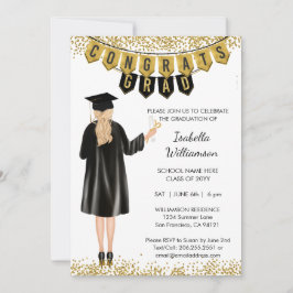 Invitación de graduación única pelo rubio