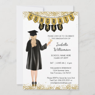 Invitación de graduación única pelo rubio
