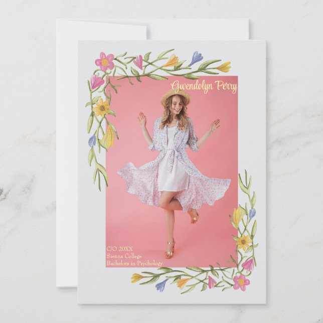 Invitación de graduación universitaria floral boho (Anverso)