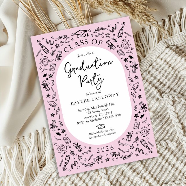 Invitación de graduación universitaria rosa (Subido por el creador)