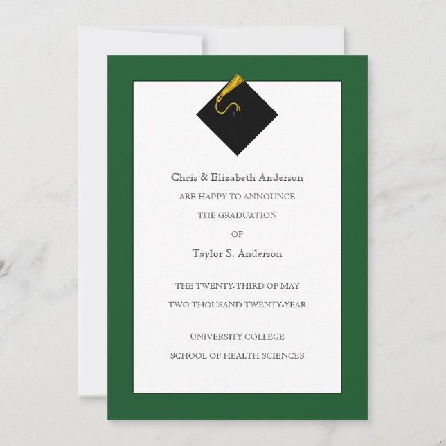 Invitación de graduación Verde (Anverso)
