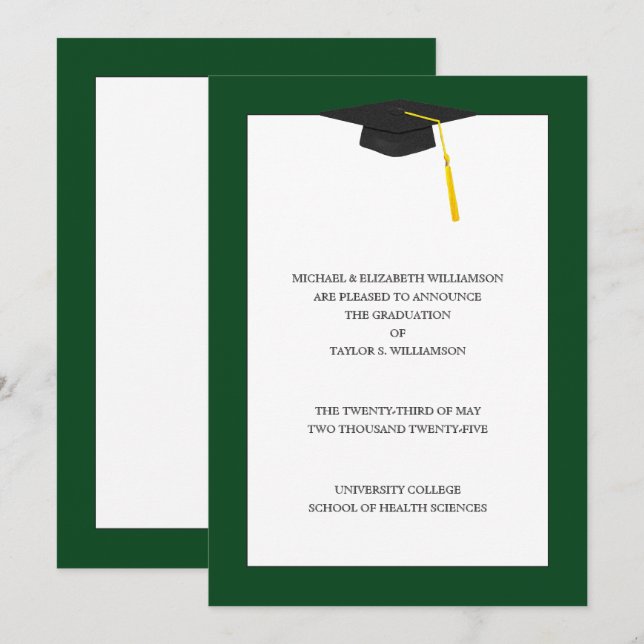 Invitación de graduación Verde (Anverso / Reverso)