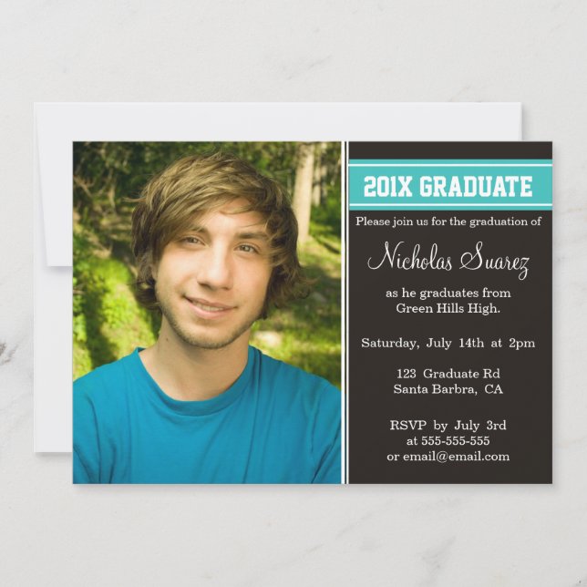 invitación de graduación Verde azulada negra y tur (Anverso)