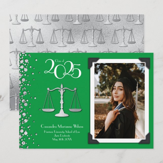 Invitación de Graduación Verde de la Facultad de D (Anverso / Reverso)