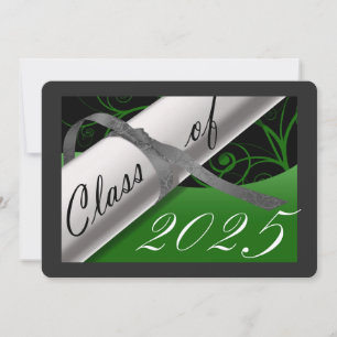 Invitación de Graduación Verde y Plata