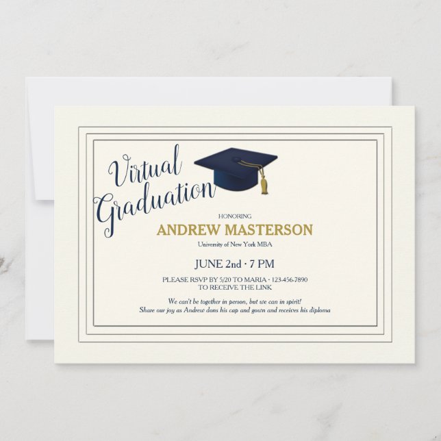 Invitación de graduación virtual sofisticada (Anverso)