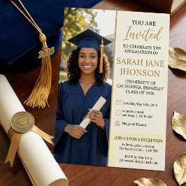 Invitación de graduación y fiesta con foto dorada