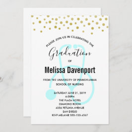 Invitación de graduada de enfermería azul pastel e