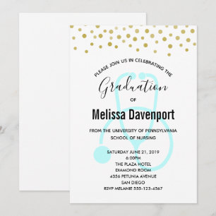 Invitación de graduada de enfermería azul pastel e