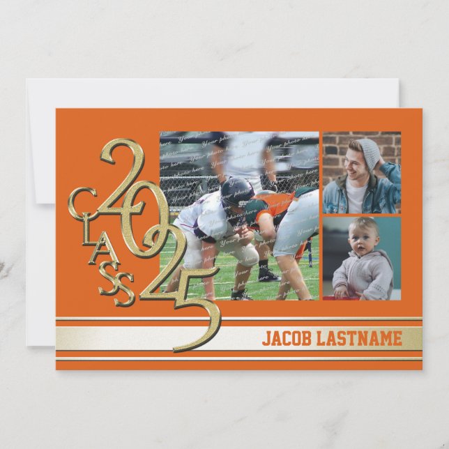 Invitación de graduado con foto tri Varsity Stripe (Anverso)