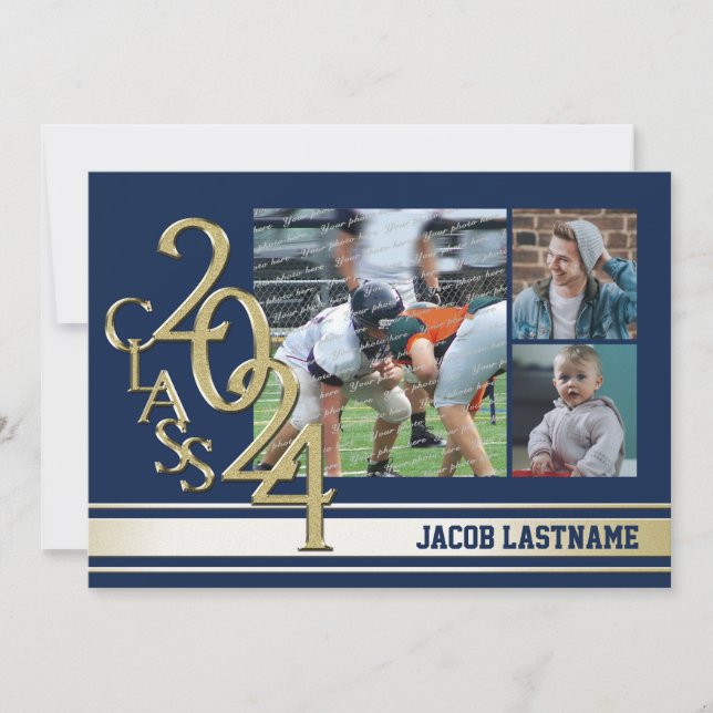 Invitación de Graduado con Foto Triple Franja de V (Anverso)