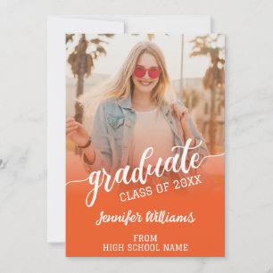Invitación de Graduado de Foto de naranja