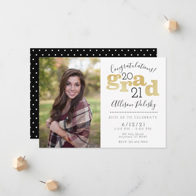 Invitación de Graduado de Oro Negro Moderno Clase  (Anverso/Reverso In Situ)