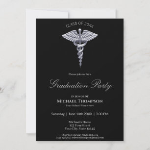 Invitación de graduado negro de Caducto de Plata M