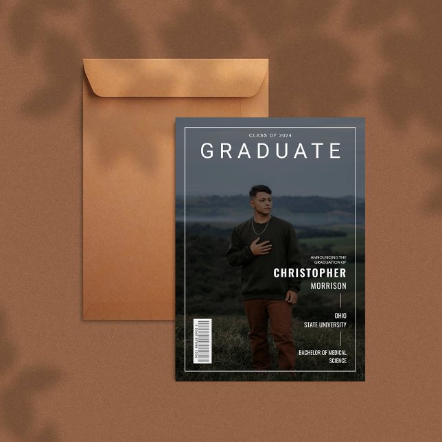 Invitación de graduados de fotografía de portada d (Stylish Magazine Cover Photo Graduate Announcement)