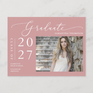 Invitación de graduados de guion rosado en polvo