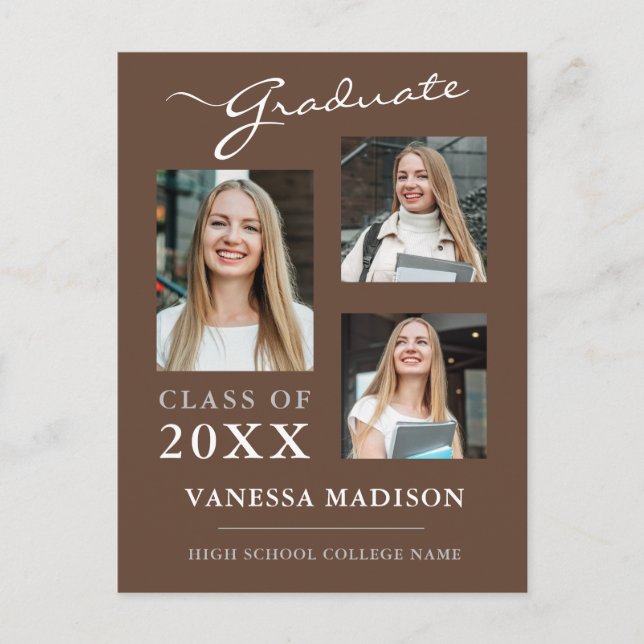 Invitación de graduados de Tan Brown con escritura (Anverso)