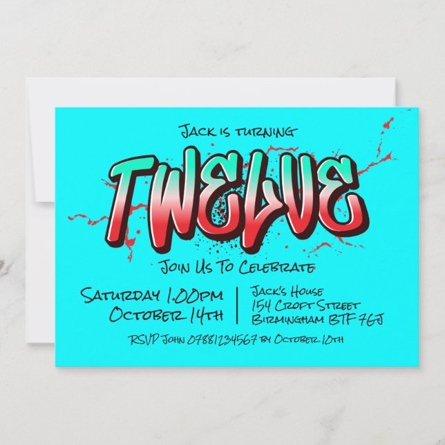 Invitación de Grafiti Brillante Doce (Anverso)