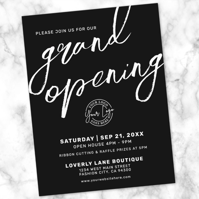 Invitación de Gran Apertura de Negocios con Logo M (Modern Pink Logo Business Grand Opening Invitation Postcard)