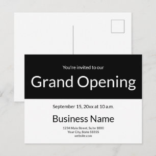 Invitación de Gran Apertura Negocios Blanco y Negr