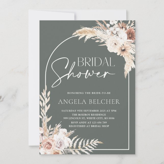 Invitación de Grass a Boho pampas Shower Bridal Bo (Anverso)