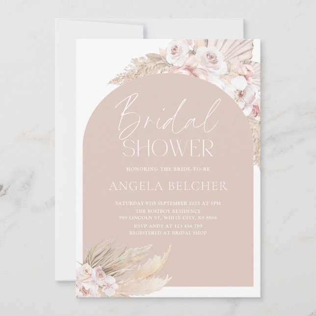 Invitación de Grass a Boho pampas Shower Bridal Bo (Anverso)