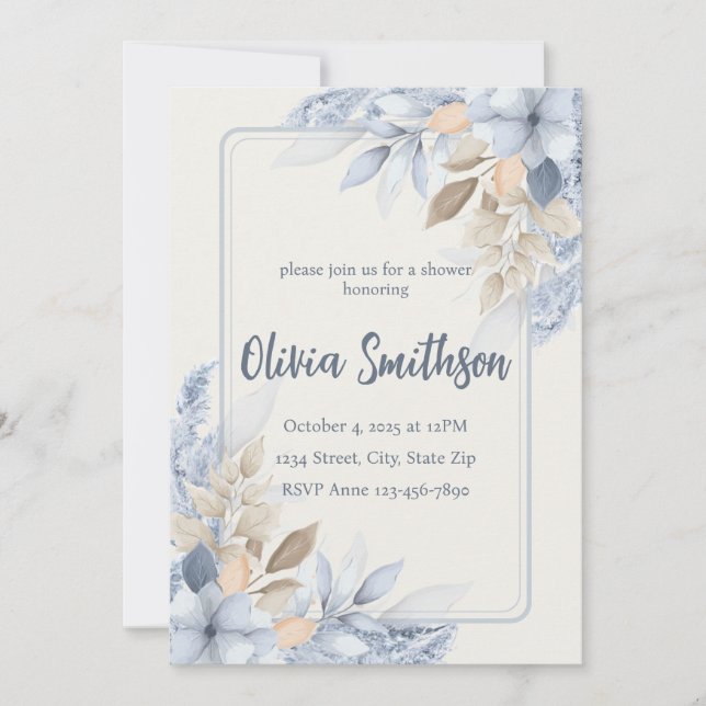 Invitación de Grass Boho Blue Floral Pampas