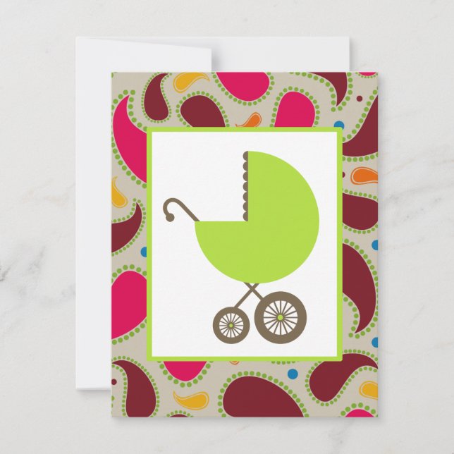 Invitación de Green Carriage y Paisley Baby Shower (Anverso)