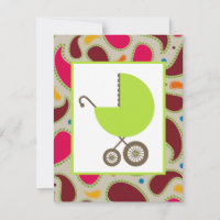 Invitación de Green Carriage y Paisley Baby Shower