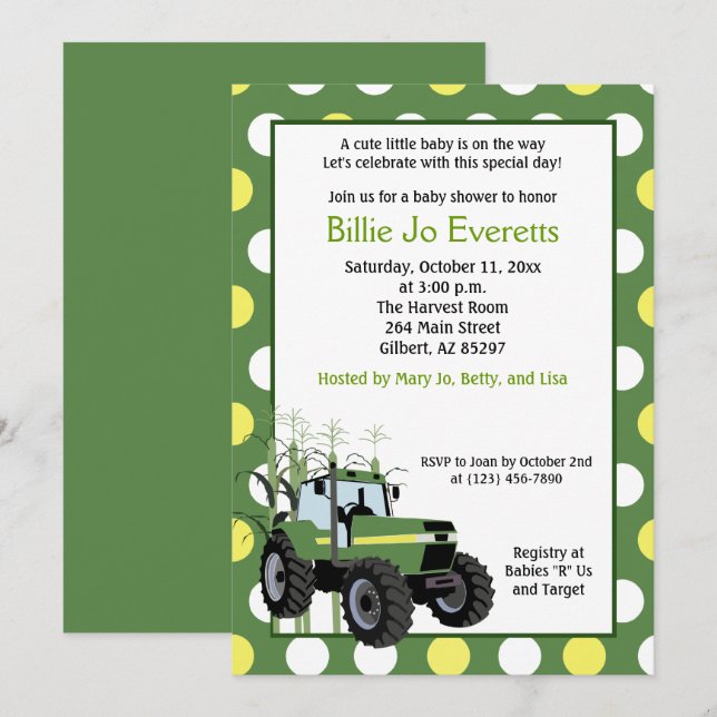 Invitación de Green Tractor Baby Shower 5x7 (Anverso / Reverso)