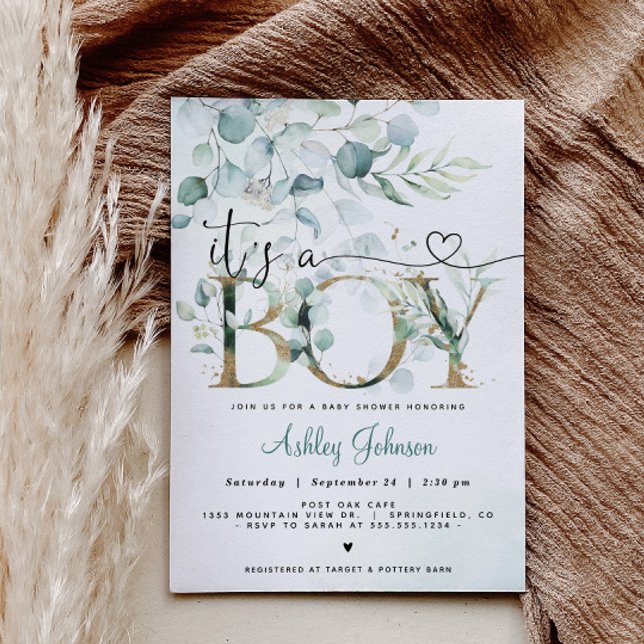 Invitación de Greenery Boy Baby Shower (Subido por el creador)
