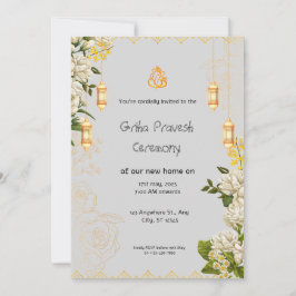 Invitación de Griha Pravesh verde y amarillo