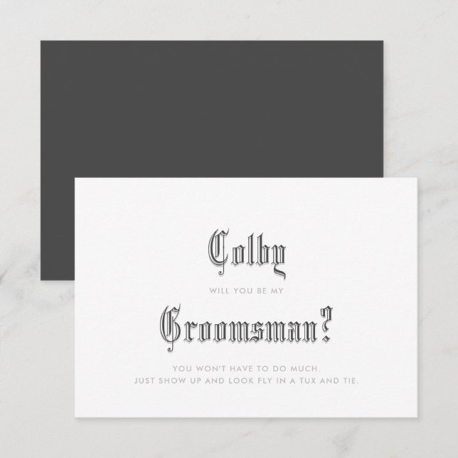 Invitación de Groomsman con letras negras (Anverso / Reverso)