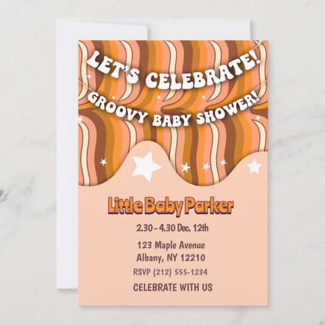 Invitación de Groovy Baby Shower (Anverso)