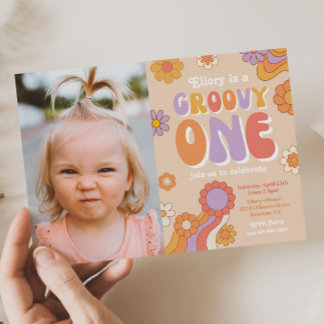 Invitación de Groovy One Photo | Cumpleaños hippie