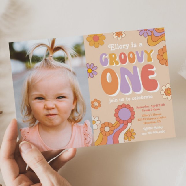 Invitación de Groovy One Photo | Cumpleaños hippie (Subido por el creador)