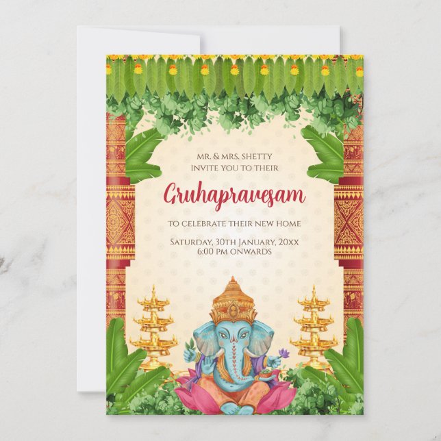 Invitación de Gruhapravesam a Grihapravesh (Anverso)