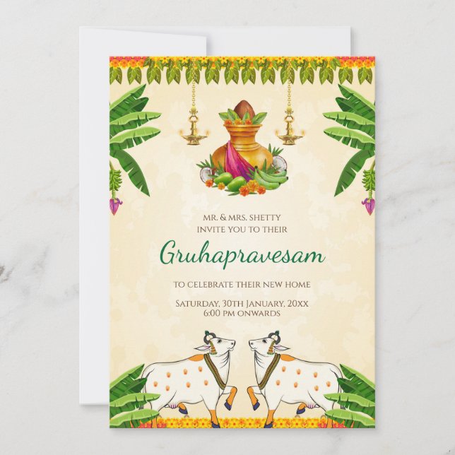 Invitación de Gruhapravesham Calentamiento digital (Anverso)
