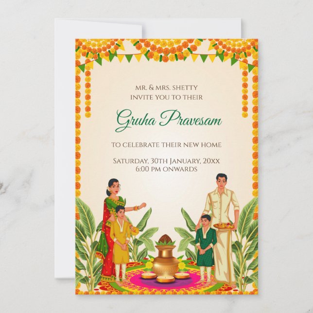 Invitación de Gruhapravesham digital para casa nue (Anverso)